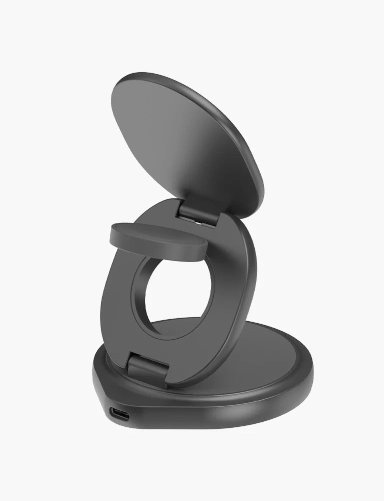 BAZIC GOMAG GYRE, 360 ROTATING BASE 3 IN 1 WIRELESS CHARGER WITH APPLE WATCH AND AIRPODS CHARGING - GUNMETAL