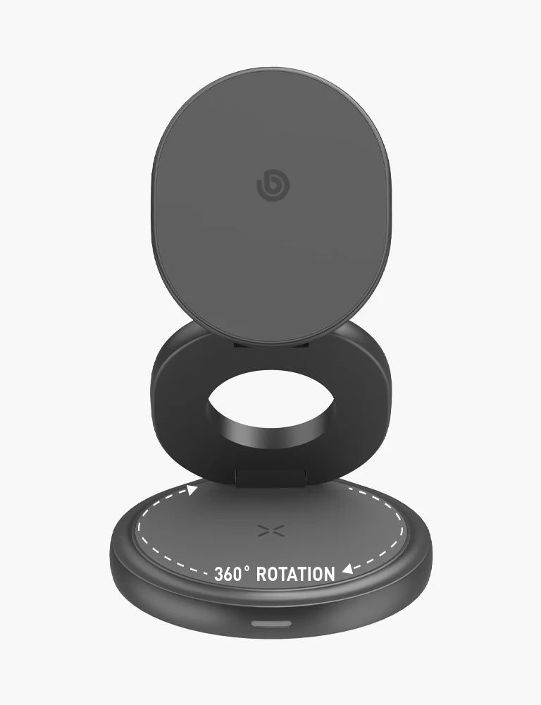 BAZIC GOMAG GYRE, 360 ROTATING BASE 3 IN 1 WIRELESS CHARGER WITH APPLE WATCH AND AIRPODS CHARGING - GUNMETAL