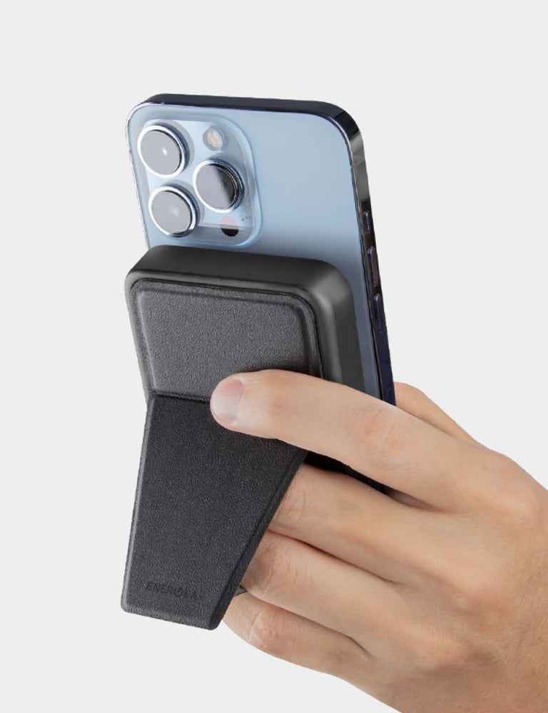 ENERGEA MAGPAC GRIP, 10000MAH MAGSAFE COMPATIBLE POWER BANK WITH BUILT-IN STAND/GRIP - GUN/BLK