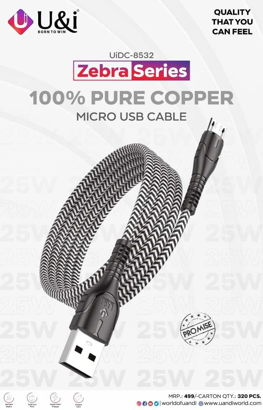 UIDC 8532 Zebra Series Charging Cable with Strong Charging Capacity