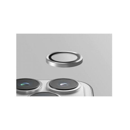 UNIQ OPTIX IPHONE PRO (2023) 6.7 STAINLESS STEEL FRAME SAPPHIRE CAMERA LENS PROTECTOR - CHROME GREY (GREY) - يونيك أوبتكس آيفون برو (2023) 6.7 حماية عدسة الكاميرا بزجاج الياقوت وإطار فولاذي - رمادي كرومي (رمادي)
