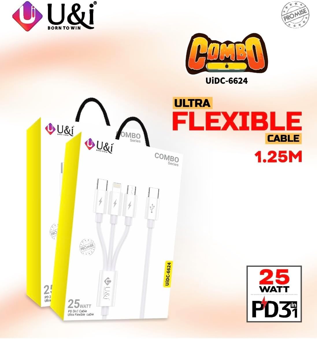UIDC 6624 COMBO 25W PD Charging Cable with Fast Charging Speed