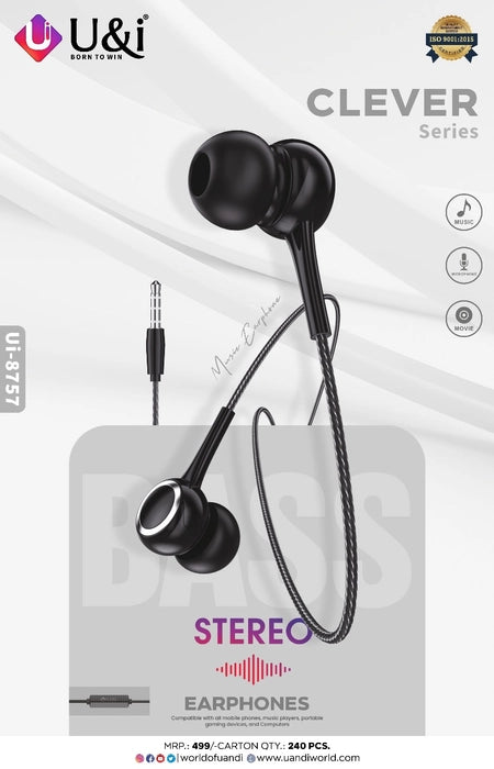 UI 8757 Clever Series Wired Earphones with Great Sound