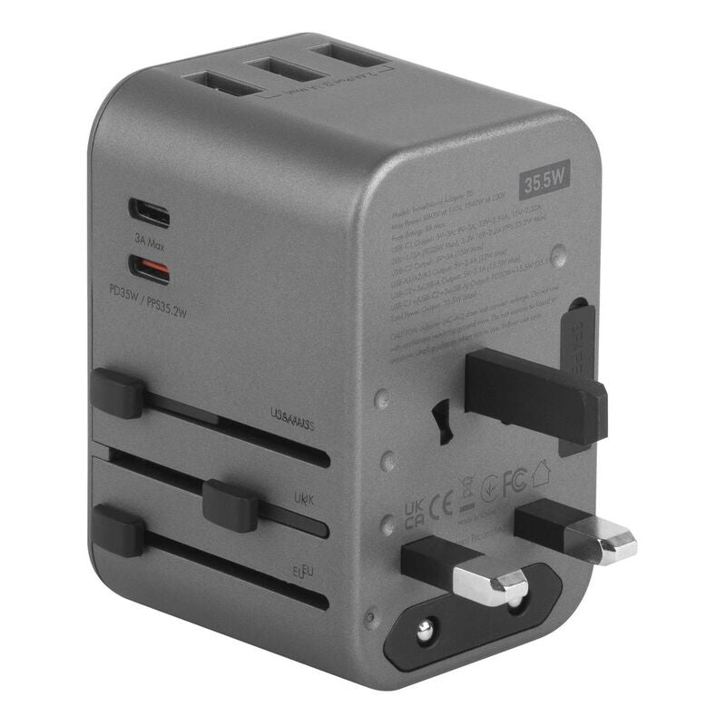 ENERGEA TRAVELWORLD ADAPTER 35, 3A2C 35.5W - GUNMETAL