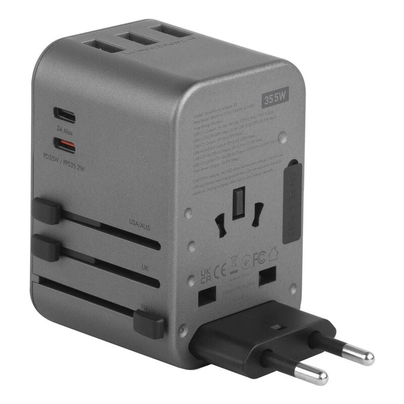 ENERGEA TRAVELWORLD ADAPTER 35, 3A2C 35.5W - GUNMETAL
