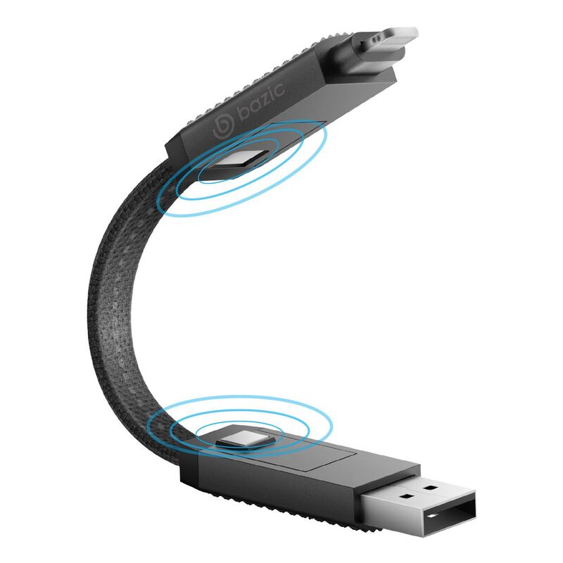 BAZIC GOCHARGE ALUCABLE, 4 IN 1 ALUMINIUM CHARGING CABLE WITH USB A/C INPUT AND USB C/LIGHTNING OUTPUT. PD FAST CHARGE 15CM - BLACK