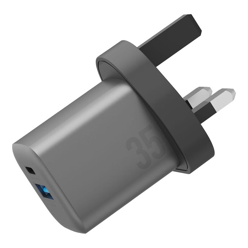 ENERGEA AMPCHARGE GAN35, 1C1A PD/PPS/QC3.0 WALL CHARGER,35W (UK) - GUNMETAL