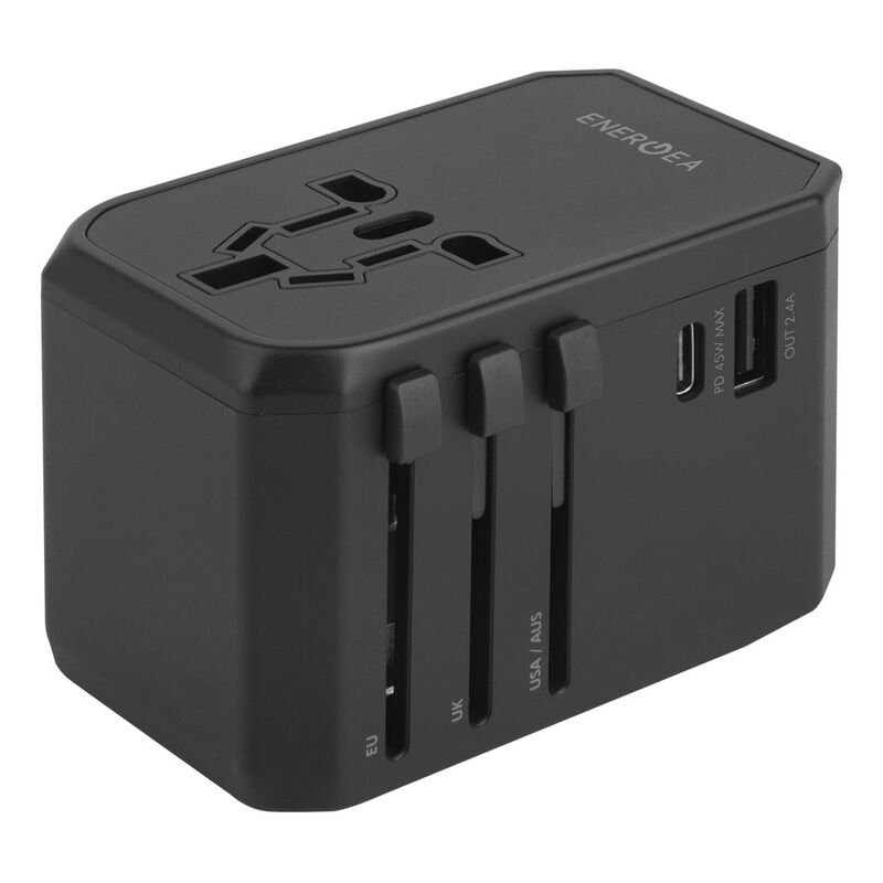 ENERGEA TRAVELWORLD ADAPTER GAN65, 1A2C 65W - GUNMETAL