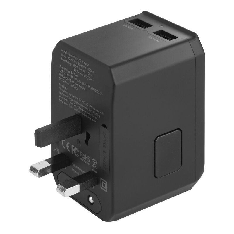 ENERGEA TRAVELWORLD ADAPTER GAN65, 1A2C 65W - GUNMETAL