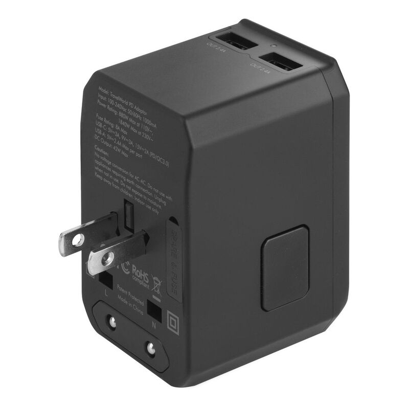 ENERGEA TRAVELWORLD ADAPTER GAN65, 1A2C 65W - GUNMETAL