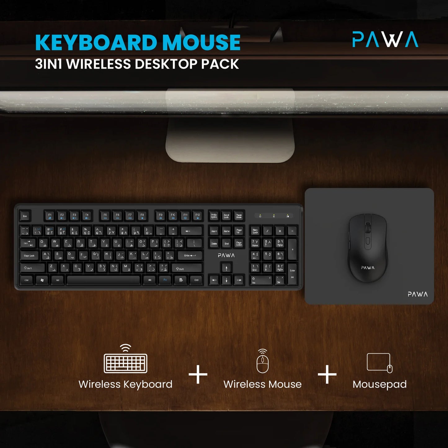 Pawa Keyboard Mouse 3IN1 Wireless Desktop Pack