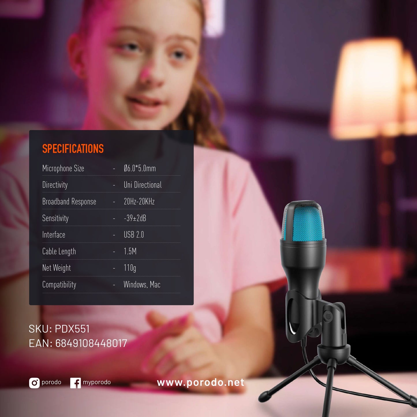 PORODO CONDENSER MICROPHONE STREAMING