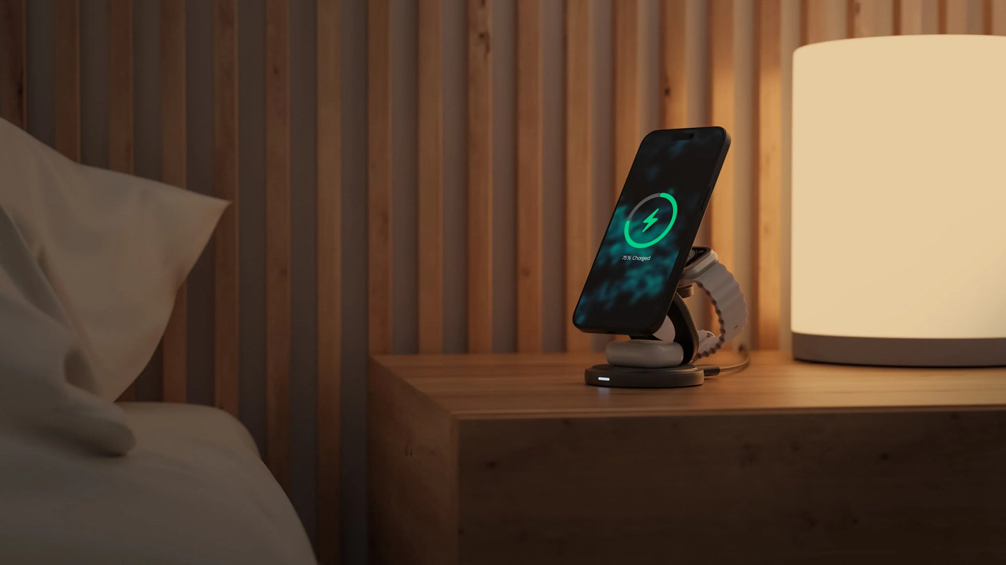 BAZIC GOMAG GYRE, 360 ROTATING BASE 3 IN 1 WIRELESS CHARGER WITH APPLE WATCH AND AIRPODS CHARGING - GUNMETAL