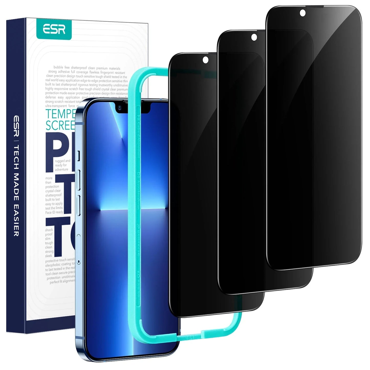 واقي شاشة ESR خصوصية زجاجي متوافق مع iPhone 14 Plus / 13 Pro Max - عبوتان | ESR Tempered-Glass Privacy Screen Protector, Compatible with iPhone 14 Plus / 13 Pro Max - 2 Pack