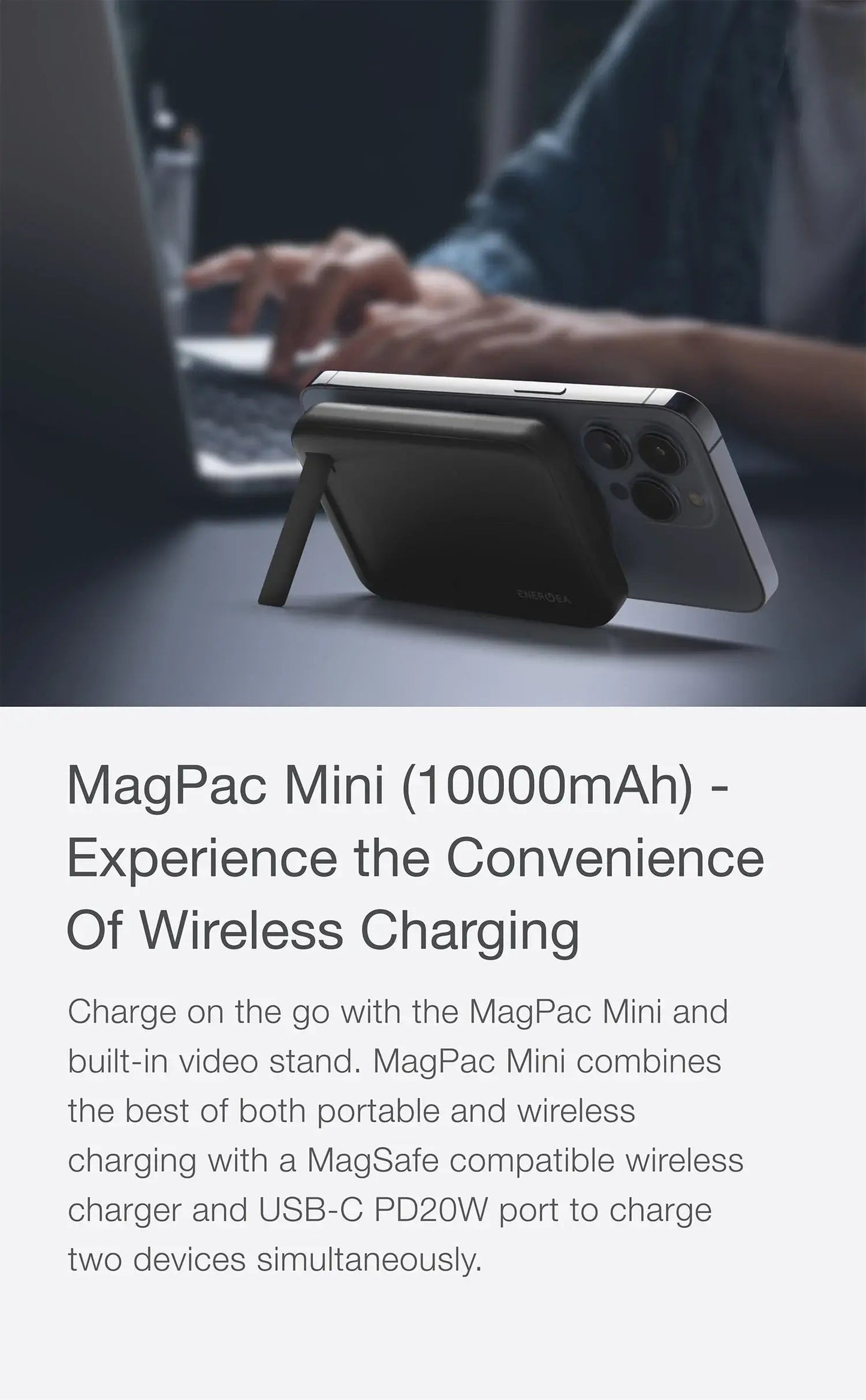 ENERGEA MAGPAC MINI 10000MAH ULTRA SLIM MAGSAFE COMPATIBLE POWER BANK WITH BUILT-IN VIDEO STAND - PURPLE
