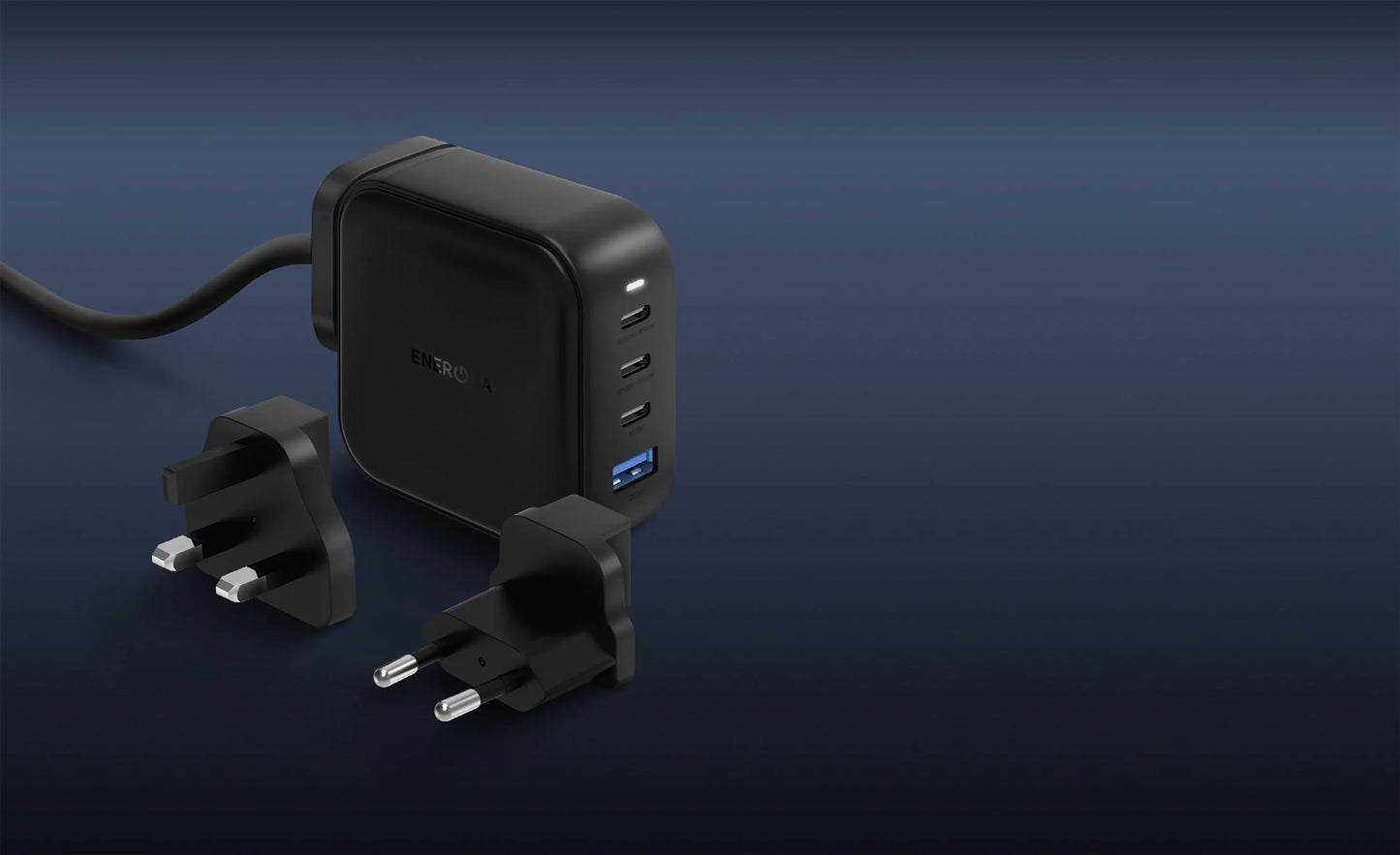 ENERGEA TRAVELHUB GAN100, 3C1A PD/USB/USB3.0 DESKTOP & WALL CHARGER,100W (US+EU+CUK) - BLACK
ONE CHARGER, TWO MODES
(USE IT AS WALL OR DESKTOP CHARGER)