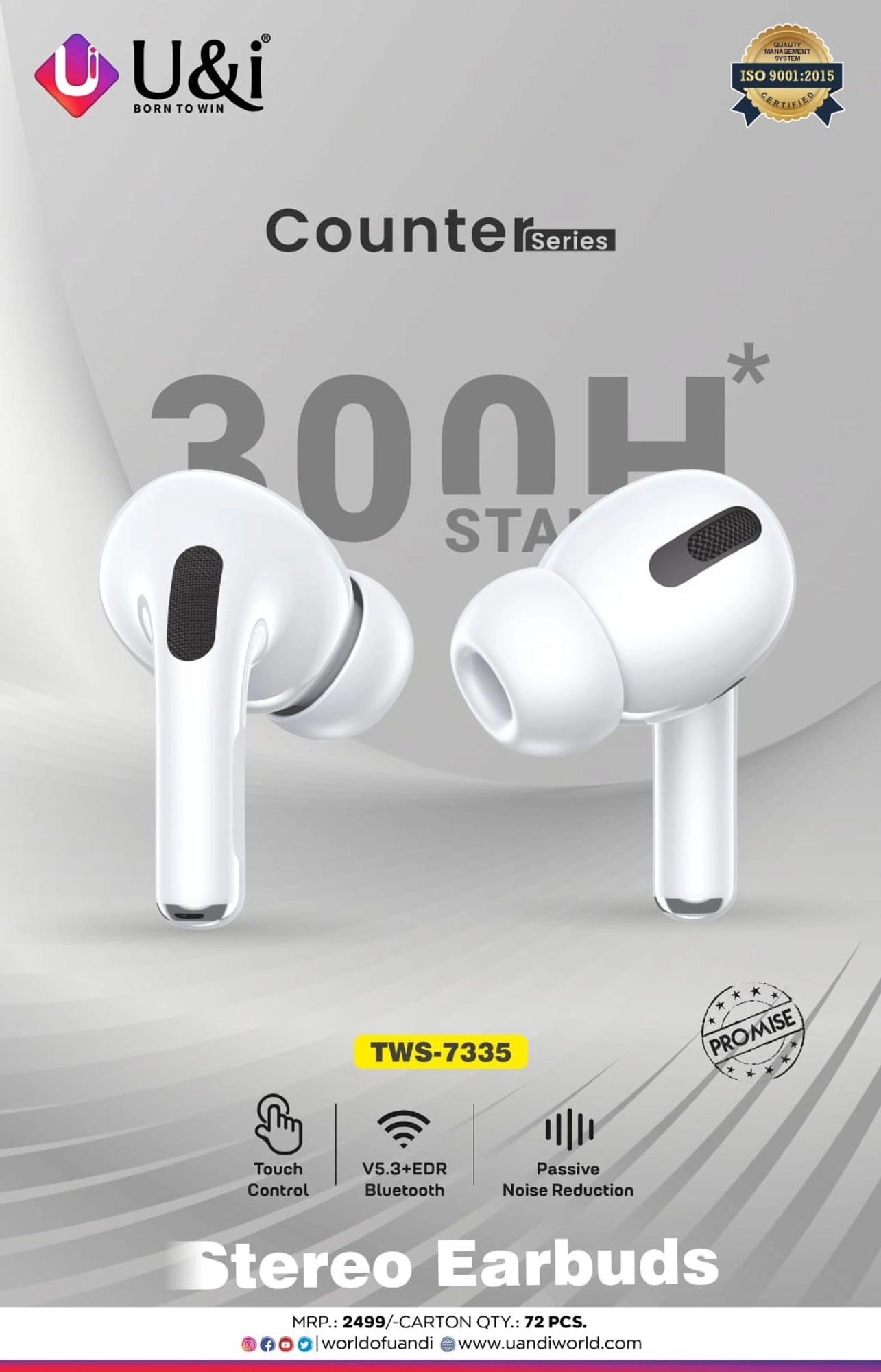 TWS Counter Series 7335 Earbuds with Modern Design and Great Sound