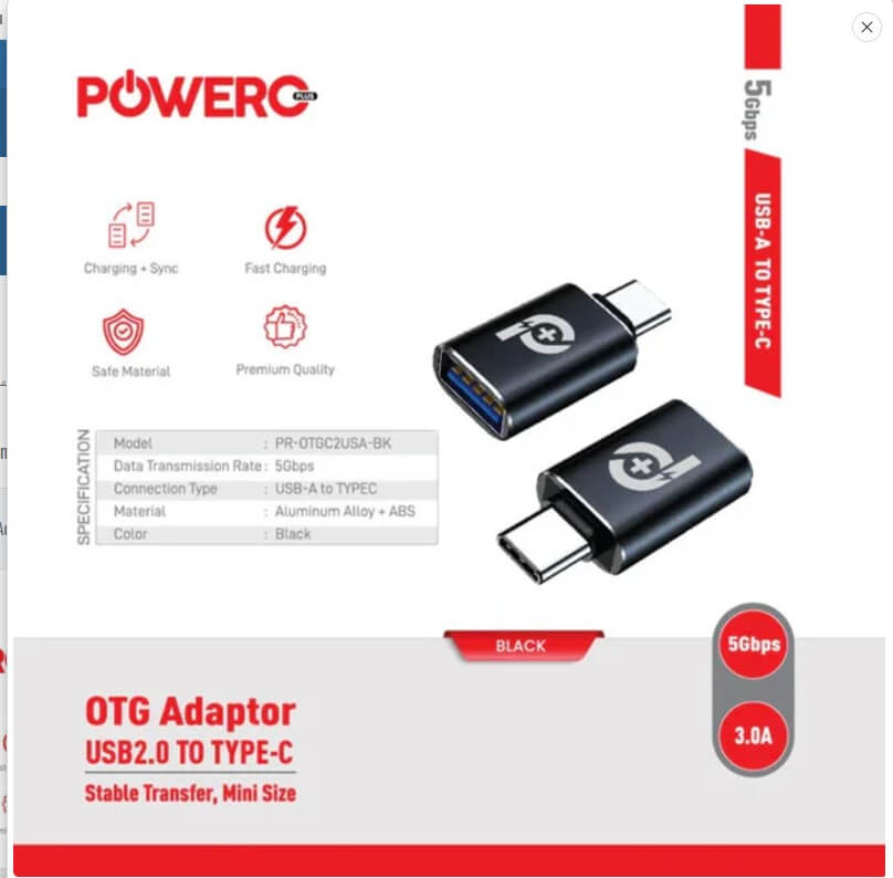 POWERO+ OTG USB A TO C Black