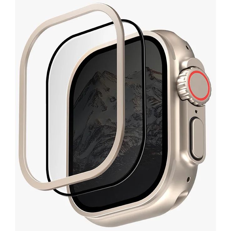 UNIQ OPTIX DUO PRO WATCH ULTRA ANTI-REFLECTIVE GLASS PROTECTOR & STAINLESS STEEL BEZEL - يونيك أوبتكس ديو برو ووتش ألترا زجاج مضاد للانعكاسات وإطار من الفولاذ المقاوم للصدأ