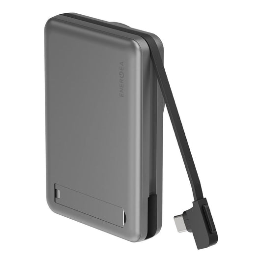 ENERGEA MAGPAC PRO, 10000MAH MAGSAFE COMPATIBLE POWER BANK WITH BUILT-IN CABLE AND STAND - GUN/BLK