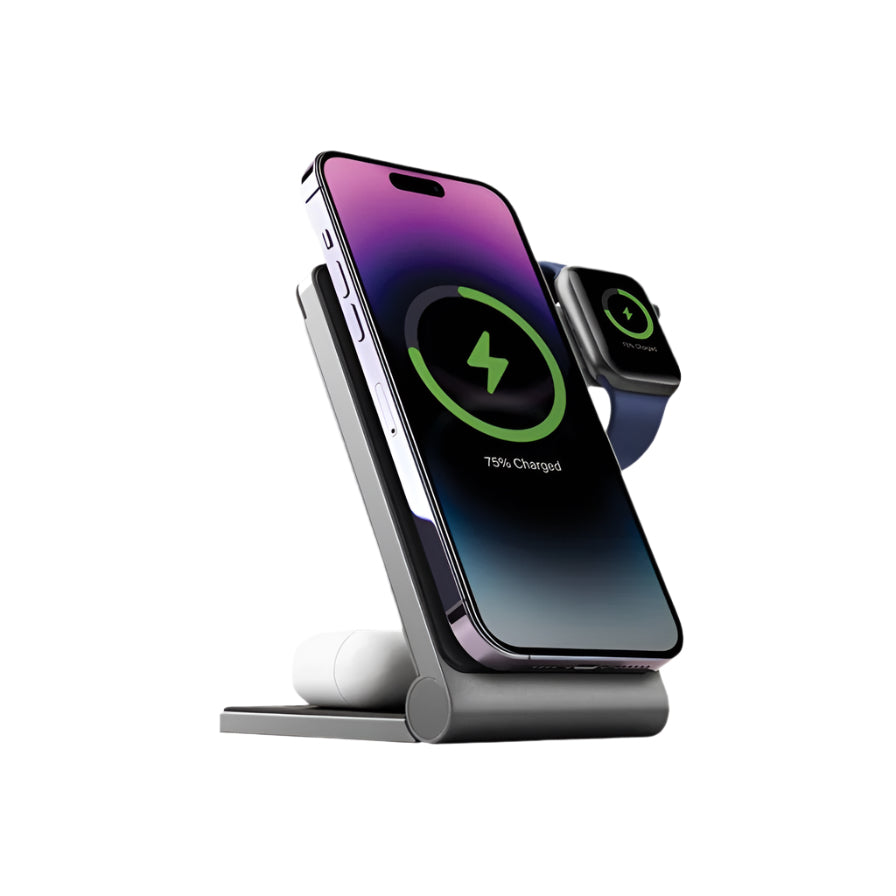 ENERGEA MAGTRIO, 3IN1 FOLDABLE MAGNETIC FAST WIRELESS CHARGER - GUNMETAL