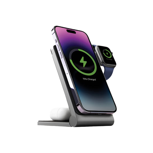 ENERGEA MAGTRIO, 3IN1 FOLDABLE MAGNETIC FAST WIRELESS CHARGER - GUNMETAL