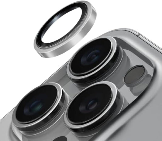 UNIQ OPTIX IPHONE PRO (2023) 6.7 STAINLESS STEEL FRAME SAPPHIRE CAMERA LENS PROTECTOR - CHROME GREY (GREY) - يونيك أوبتكس آيفون برو (2023) 6.7 حماية عدسة الكاميرا بزجاج الياقوت وإطار فولاذي - رمادي كرومي (رمادي)