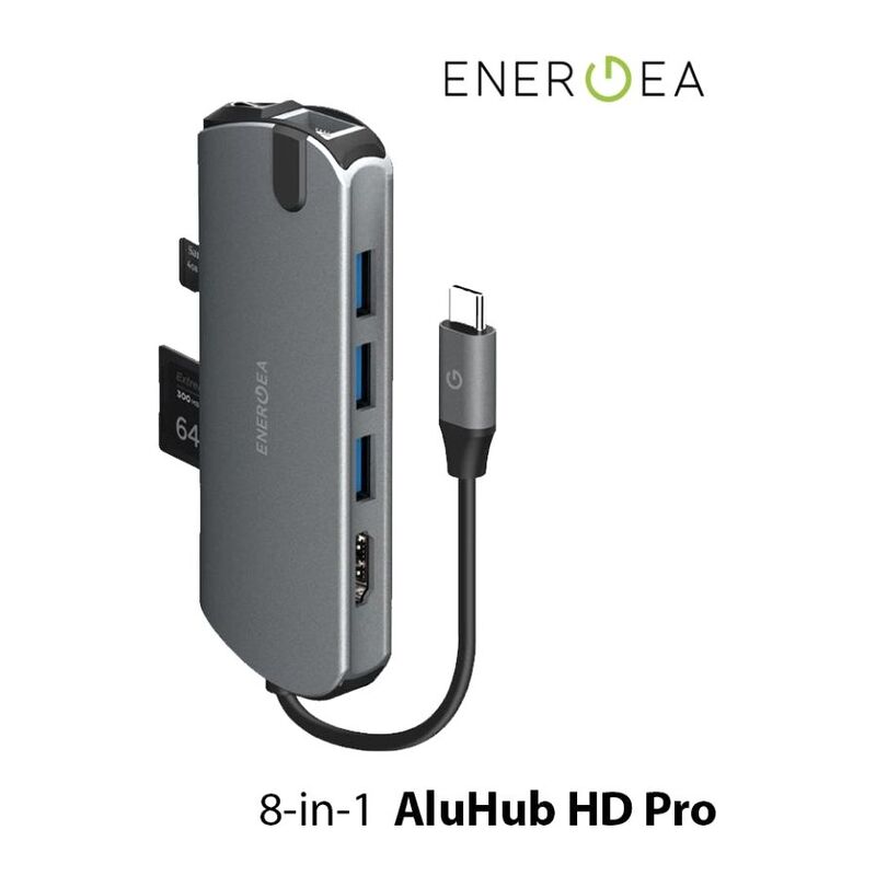 ENERGEA ALUHUB HD PRO, 8 IN 1 SUPERSPEED ALUMINIUM 3.1 USB-C HUB - GUNMETAL