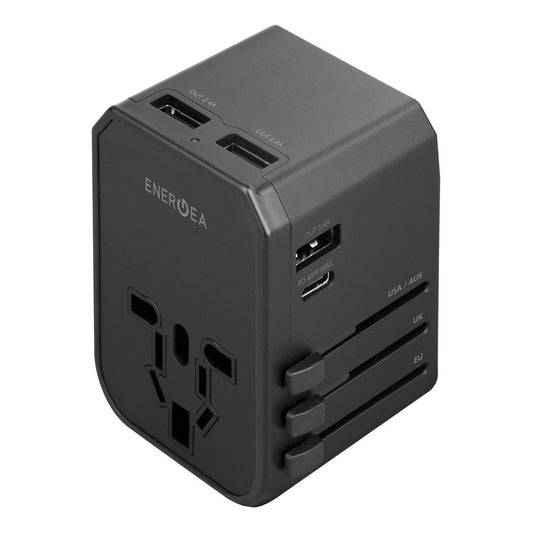 ENERGEA TRAVELWORLD ADAPTER GAN65, 1A2C 65W - GUNMETAL
