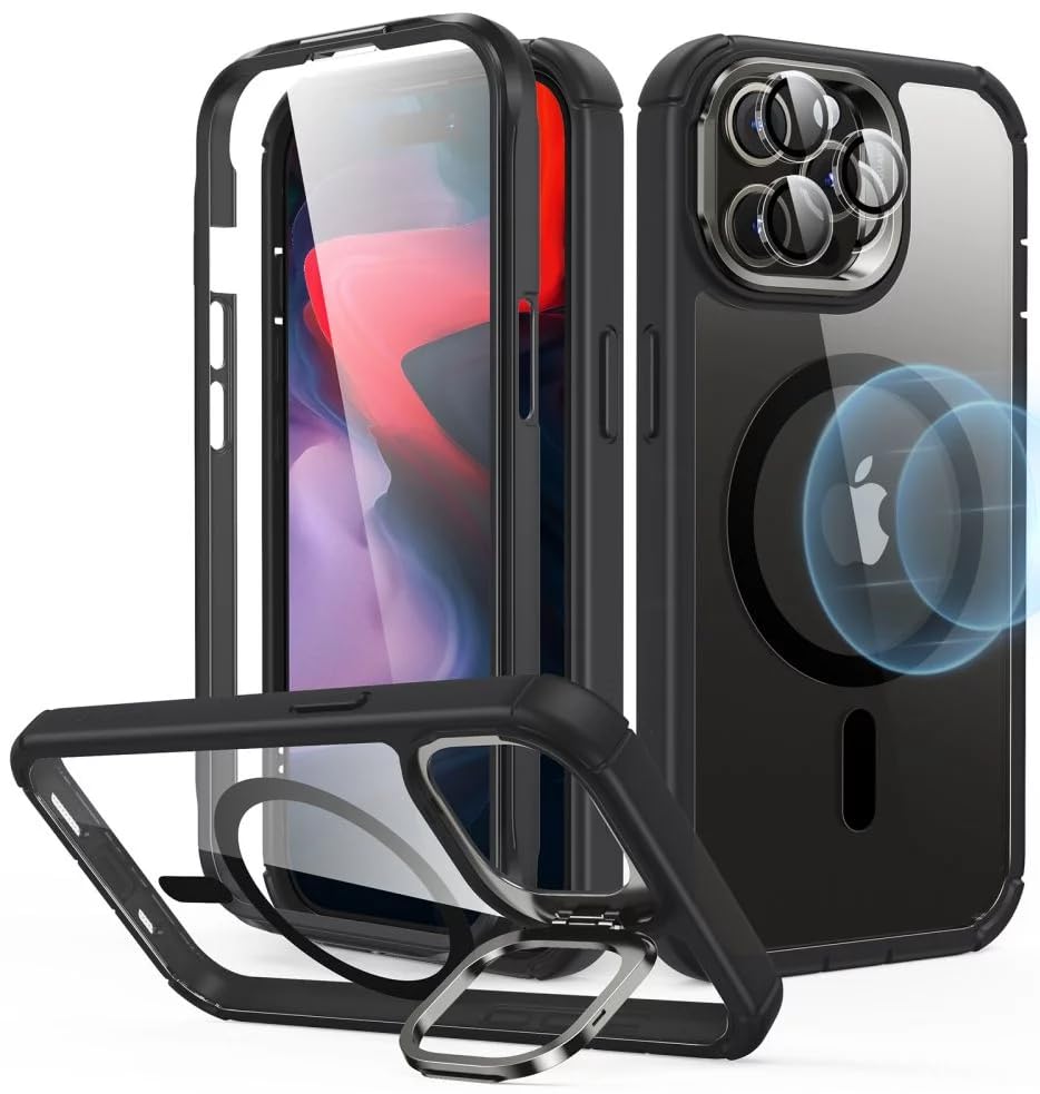 غطاء ESR أرمور تاف مع ستاند مخفي (هالو لوك)، متوافق مع iPhone 15 Pro Max - أزرق داكن | ESR Armor Tough Case with Stash Stand (HaloLock), Compatible with iPhone 15 Pro Max, Clear Dark Blue