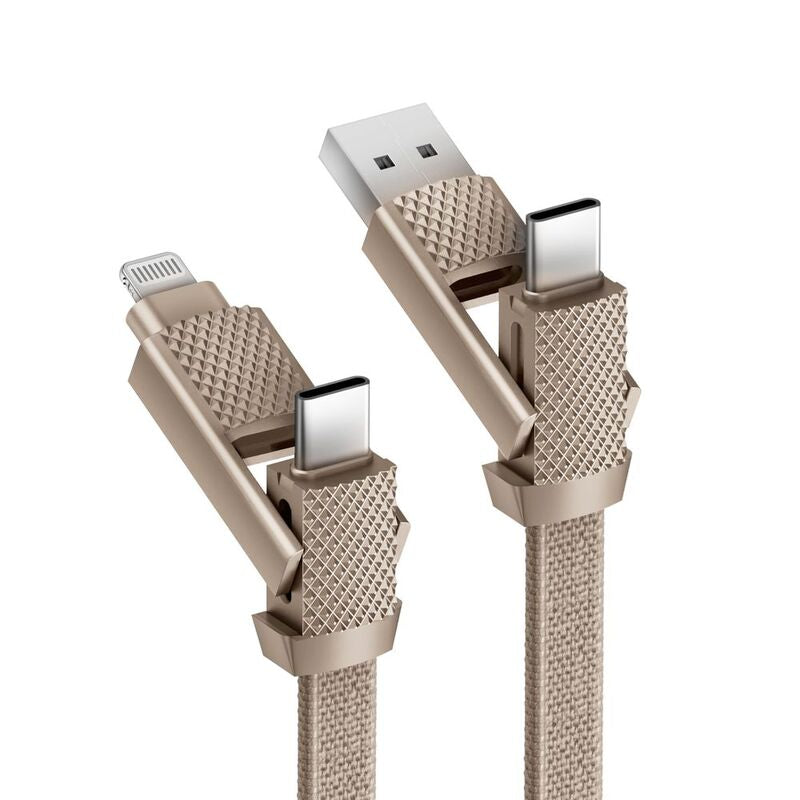 BAZIC GOCHARGE ALUCABLE, 4 IN 1 ALUMINIUM CHARGING CABLE WITH USB A/C INPUT AND USB C/LIGHTNING OUTPUT. PD FAST CHARGE 1M - BLACK