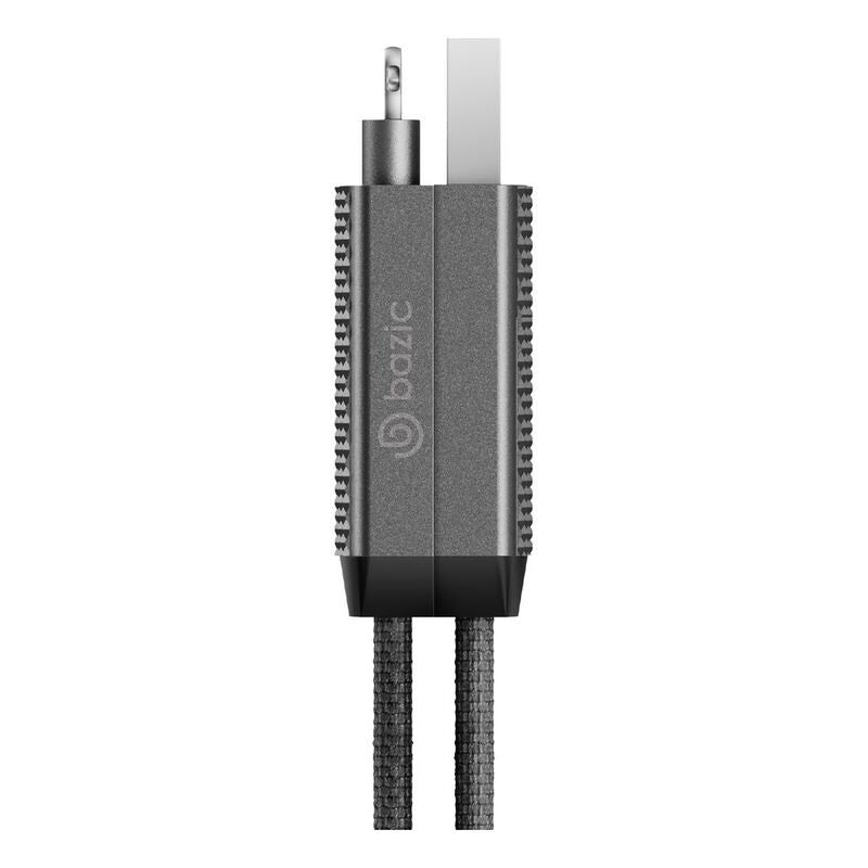 BAZIC GOCHARGE ALUCABLE, 4 IN 1 ALUMINIUM CHARGING CABLE WITH USB A/C INPUT AND USB C/LIGHTNING OUTPUT. PD FAST CHARGE 15CM - BLACK