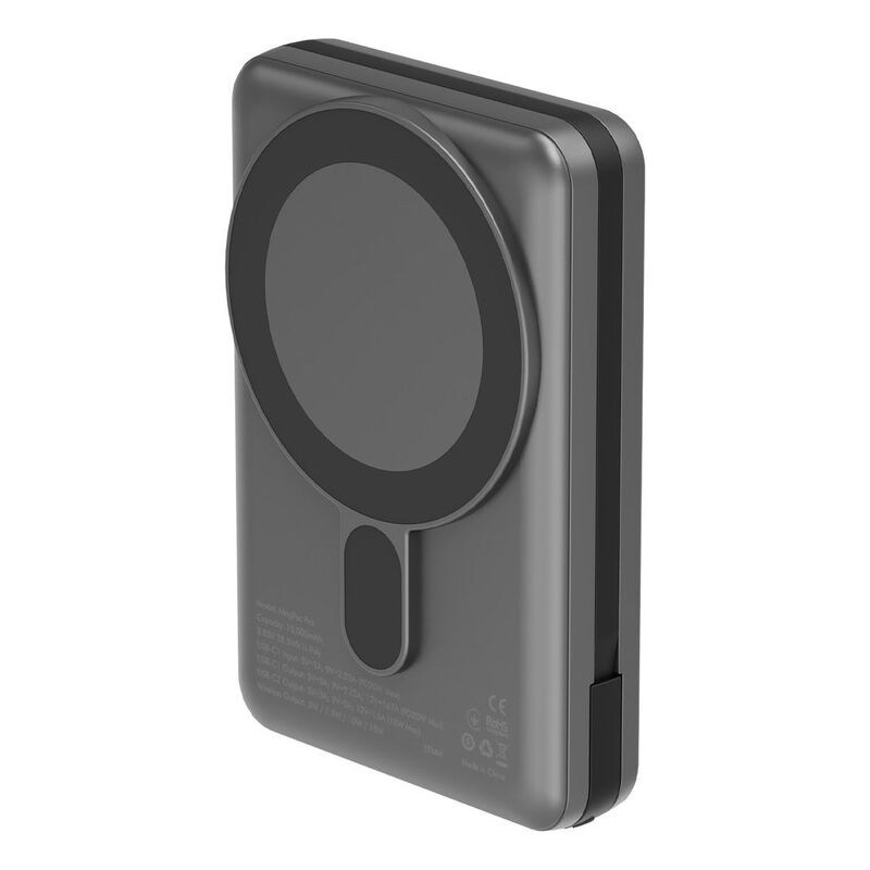 ENERGEA MAGPAC PRO, 10000MAH MAGSAFE COMPATIBLE POWER BANK WITH BUILT-IN CABLE AND STAND - GUN/BLK