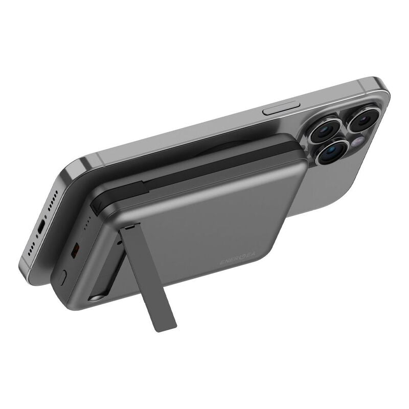 ENERGEA MAGPAC PRO, 10000MAH MAGSAFE COMPATIBLE POWER BANK WITH BUILT-IN CABLE AND STAND - GUN/BLK