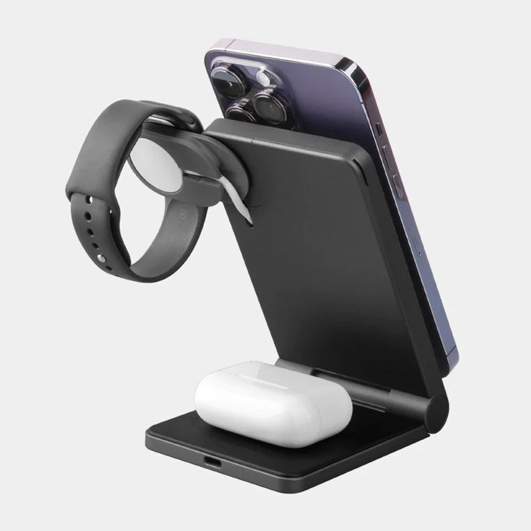 ENERGEA MAGTRIO, 3IN1 FOLDABLE MAGNETIC FAST WIRELESS CHARGER - GUNMETAL