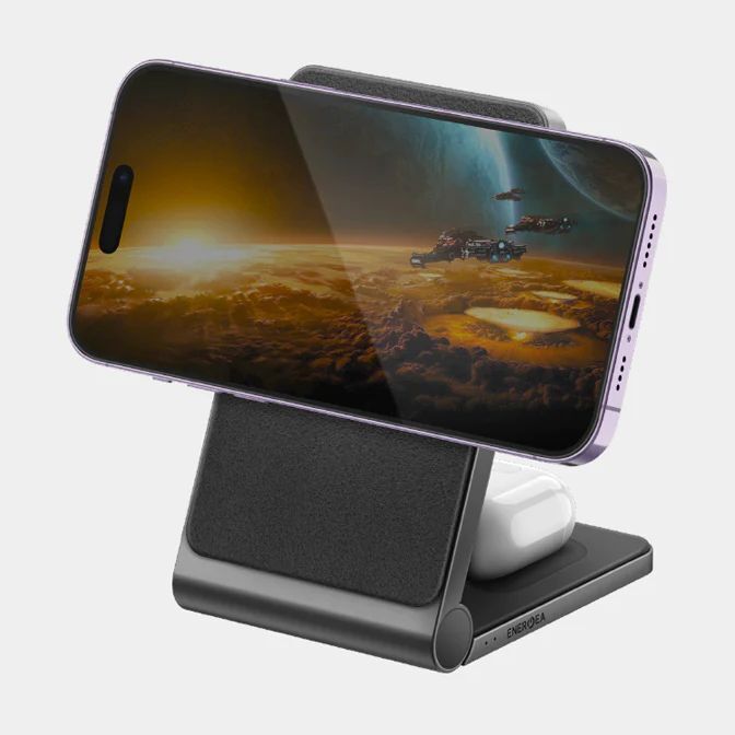 ENERGEA MAGTRIO, 3IN1 FOLDABLE MAGNETIC FAST WIRELESS CHARGER - GUNMETAL