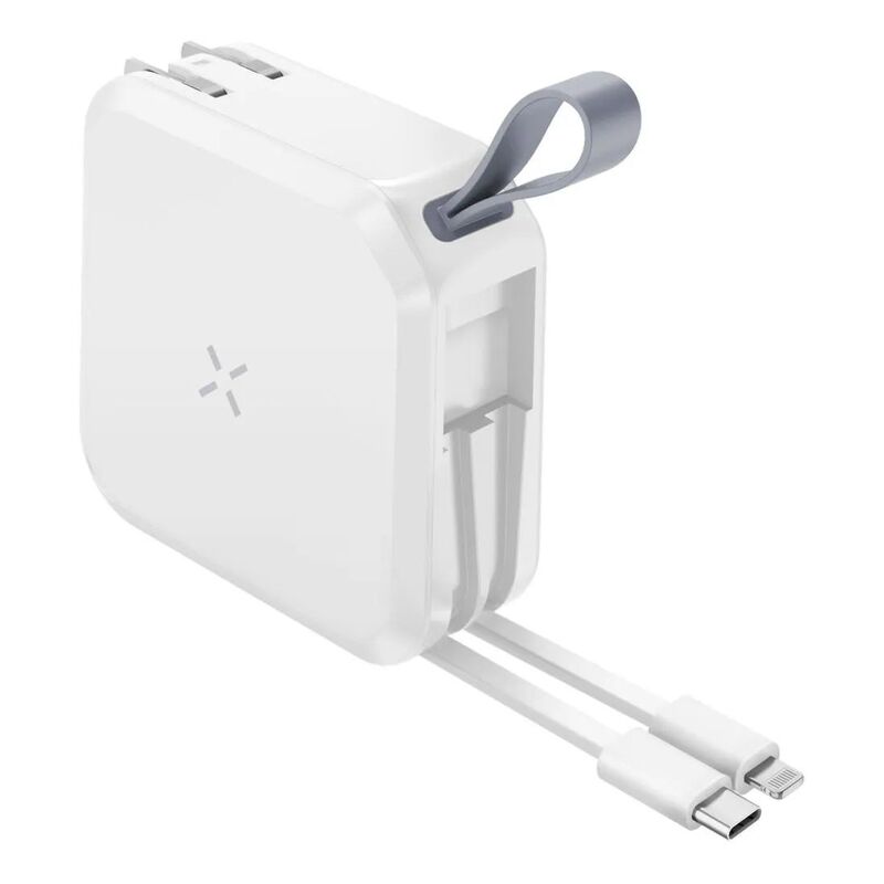 BAZIC GOPORT TRAVEL 10K, 10000MAH UNIVERSAL WALL CHARGER WITH BUILT-IN CABLE - WHITE