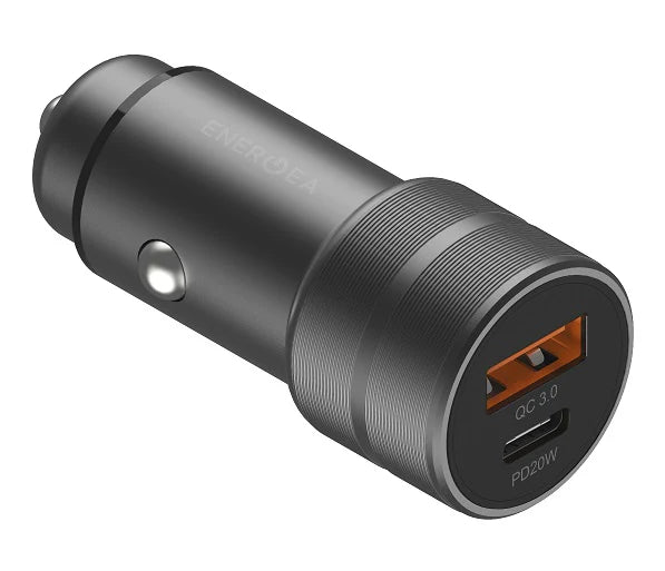 EnergEA AluDrive PD20+ Kit USB-C PD/USB QC3.0 Car Charger with Nyloflex USB-A/Lightning Cable (1.5m)