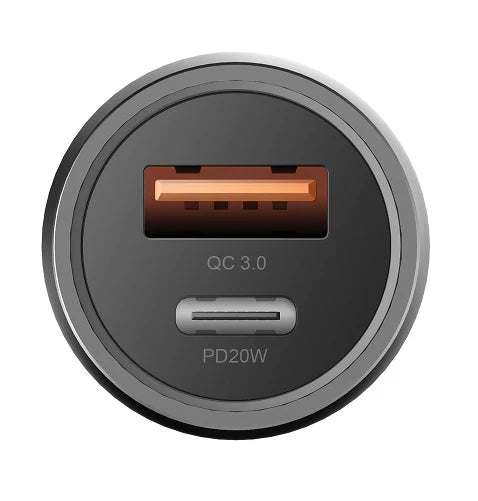 EnergEA AluDrive PD20+ Kit USB-C PD/USB QC3.0 Car Charger with Nyloflex USB-A/Lightning Cable (1.5m)