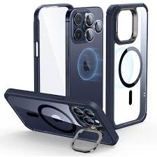 غطاء ESR أرمور تاف مع ستاند مخفي (هالو لوك)، متوافق مع iPhone 15 Pro Max - أزرق داكن | ESR Armor Tough Case with Stash Stand (HaloLock), Compatible with iPhone 15 Pro Max, Clear Dark Blue